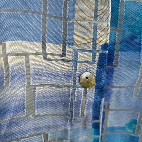 Mirasol Blue Abstract Blouse M – Linen Blend, Classic, Minimalist - Picture 2 of 8